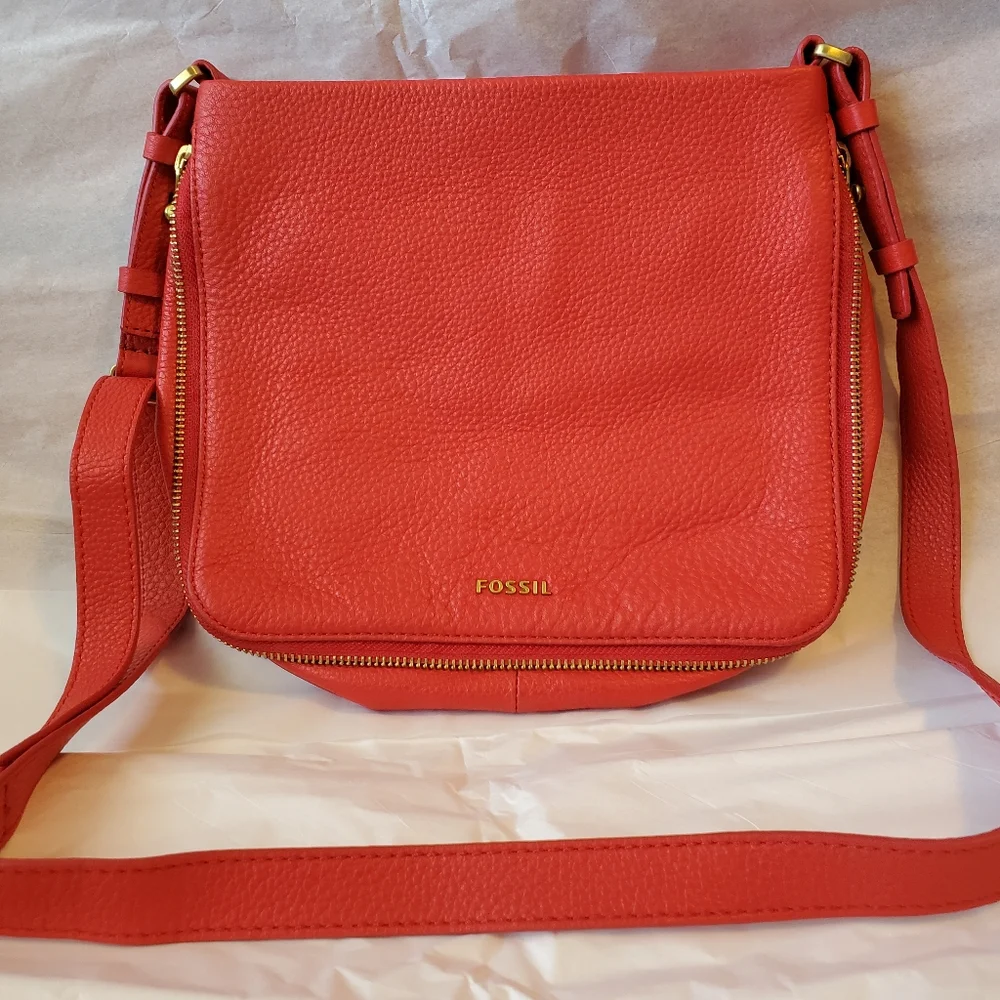 Fossil Preston Red Peppled Leather Crossbody bag - Picture 3 of 8